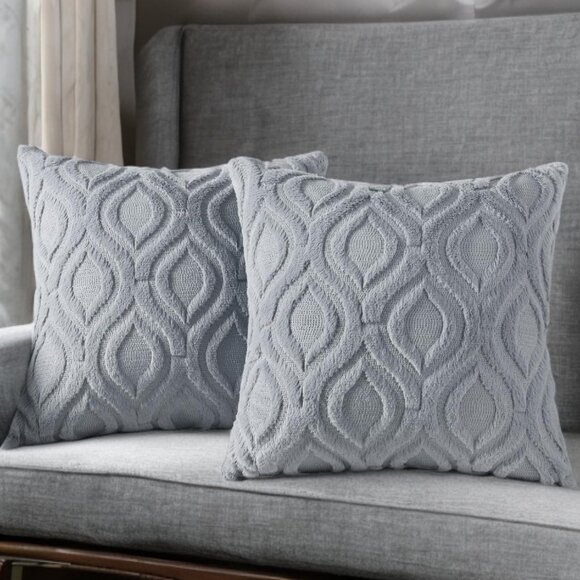 Decorative Pillow Covers Set Boho Gray Soft Accent Couch Cottage Decor 18x18 - Picture 4 of 9